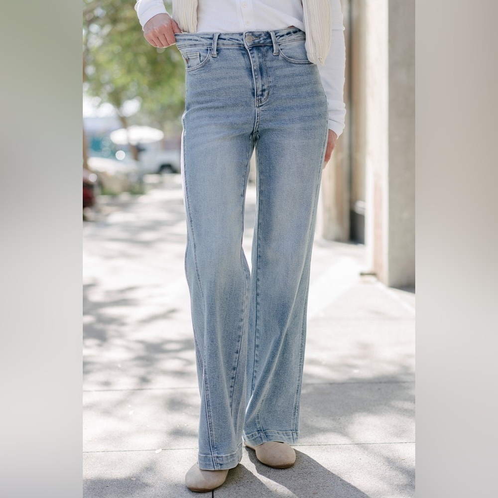 Judy Blue high rise asymmetrical side seam retro wide leg